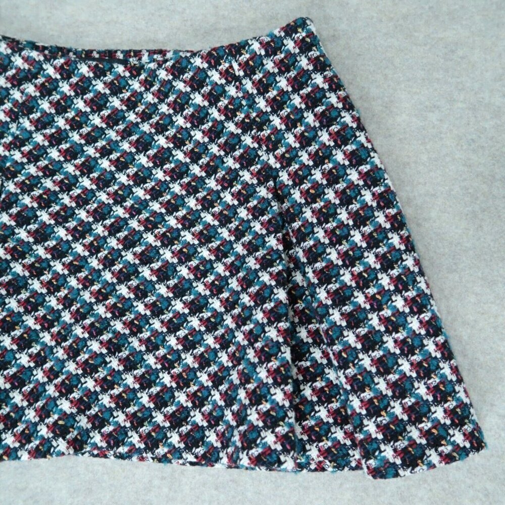 Zara Plaid Pleated Textured Mini Skirt Womens Size Large Tweed Knit Lined Preppy - Picture 4 of 8